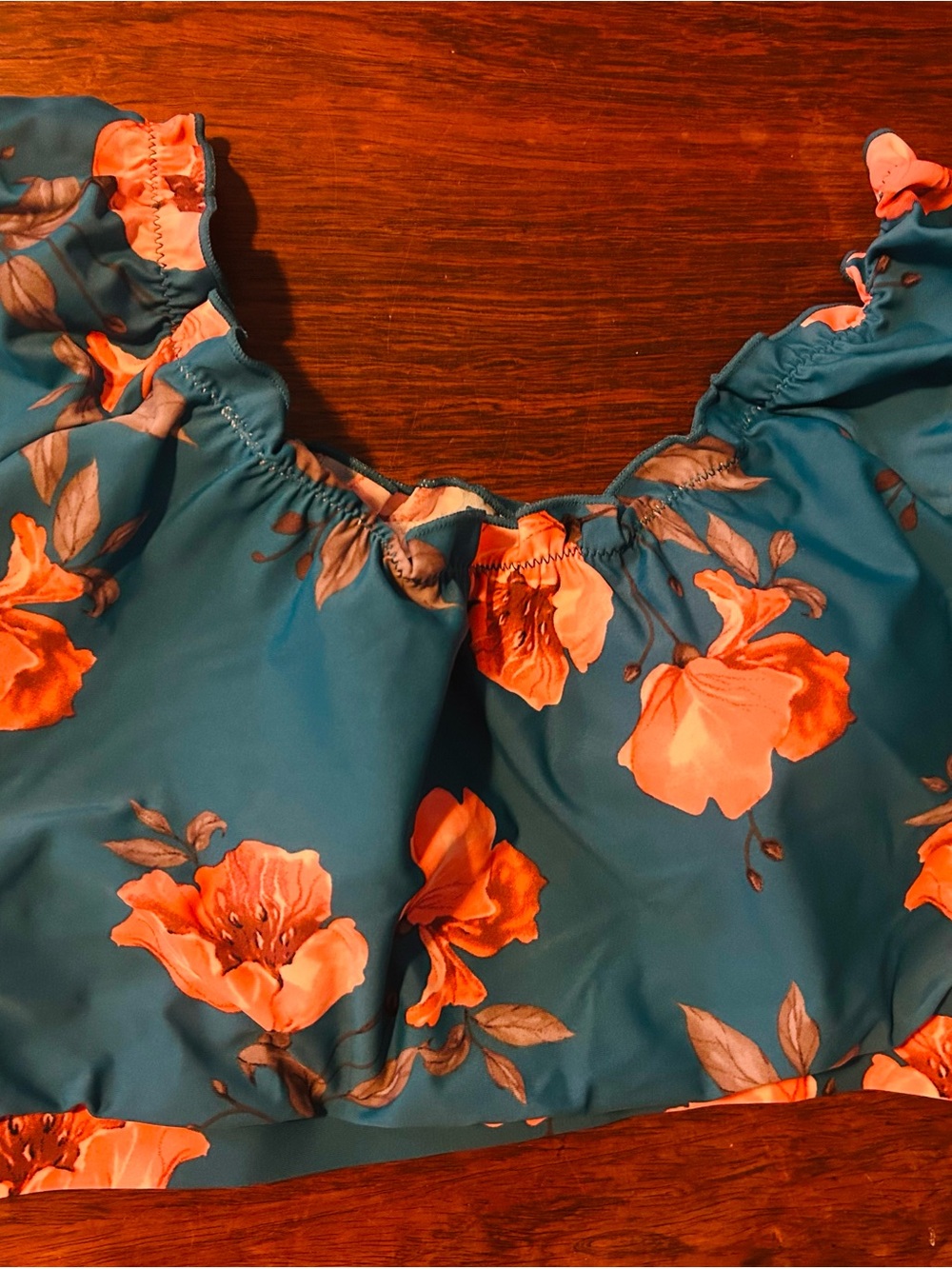Coral Reef Women’s Teal Floral Off-Shoulder Swim Top with Coral Blooms